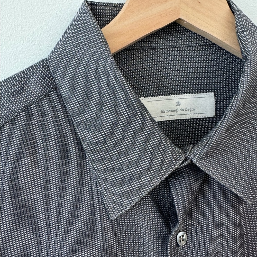 Ermenegildo Zegna Fine Microcheck Shirt – Gray/Black, 100% Cotton, Size L